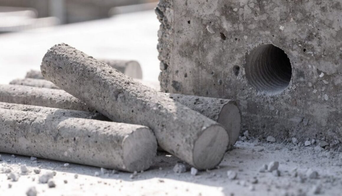 Betonbohrkerne und saubere Kernbohrung in einer Betonwand